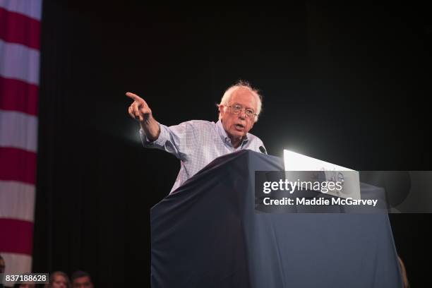 Sen. Bernie Sanders holds a rally on jobs, health care, and the economy at Shawnee State University on August 22, 2017 in Portsmouth, Ohio. In the...