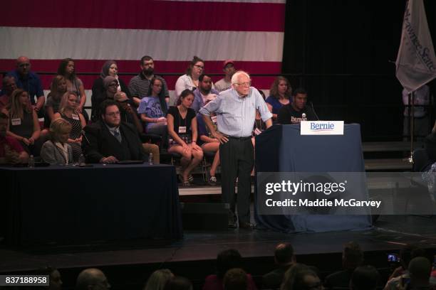 Sen. Bernie Sanders holds a rally on jobs, health care, and the economy at Shawnee State University on August 22, 2017 in Portsmouth, Ohio. In the...