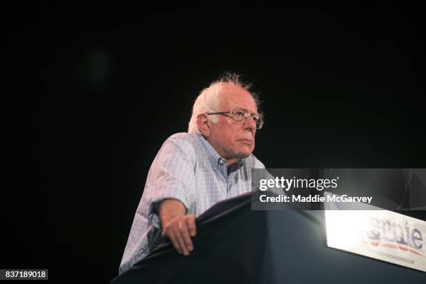 Sen. Bernie Sanders holds a rally on jobs, health care, and the economy at Shawnee State University on August 22, 2017 in Portsmouth, Ohio. In the...