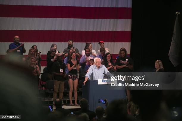 Sen. Bernie Sanders holds a rally on jobs, health care, and the economy at Shawnee State University on August 22, 2017 in Portsmouth, Ohio. In the...