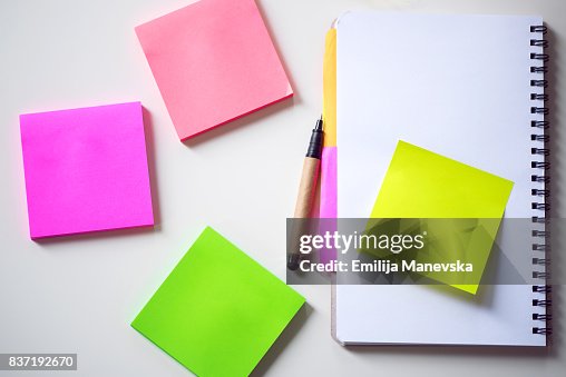 Colored Notes Officeworks Colored Adhesive Note On White Desk Office Supply High-Res Stock Photo ...