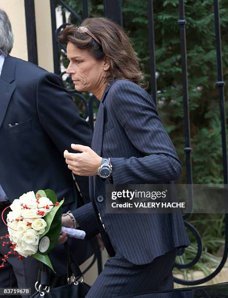 Princess Stephanie de Monaco leaves the Red Cross headquarters in Monaco after giving parcels to Monaco's residents during an annual charity...