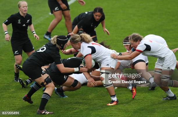 Hope Rogers of the United States charges upfield during the Women's Rugby World Cup 2017 Semi Final match between New Zealand and the United States...