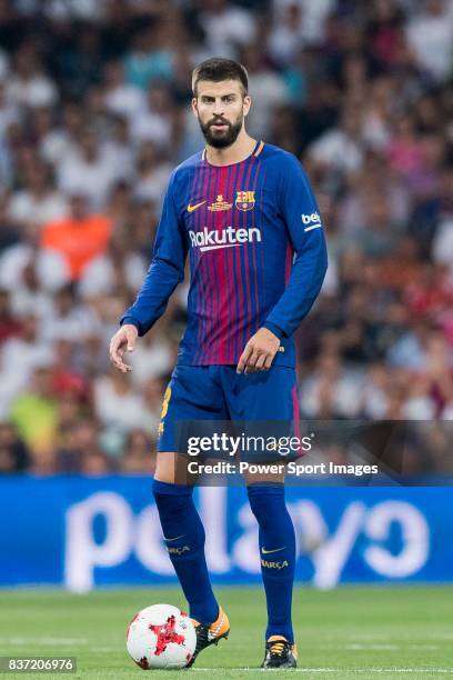 Gerard Pique Bernabeu of FC Barcelona in action during their Supercopa de Espana Final 2nd Leg match between Real Madrid and FC Barcelona at the...