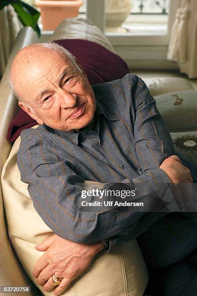 French philosopher and sociologist Edgar Morin poses at his home on the 15th of July 2004 in Paris,France.
