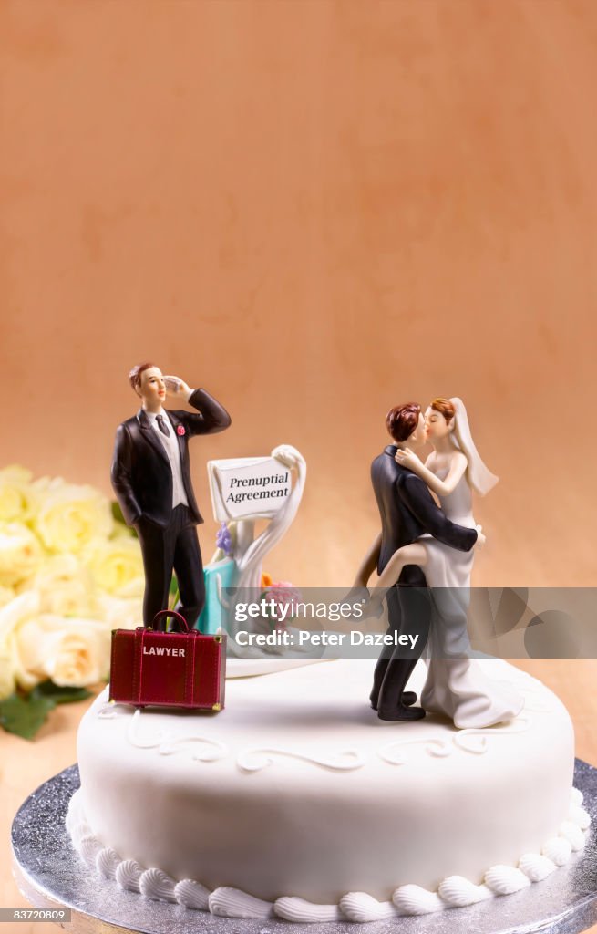 Prenuptial wedding cake with lawyer