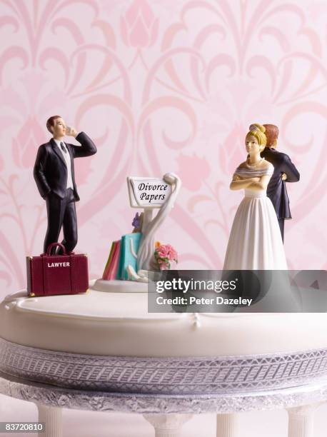 divorce wedding cake with lawyer - midlife crisis stock pictures, royalty-free photos & images