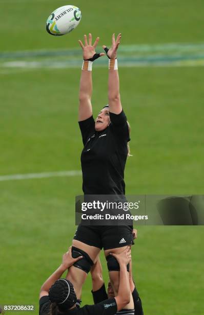 Rebecca Wood of New Zealand wins lineout ball during the Women's Rugby World Cup 2017 Semi Final match between New Zealand and the United States at...