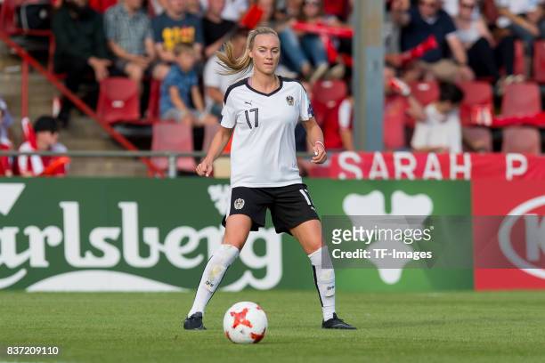 Sarah Puntigam of Austria controls the ball during the Group C match between Austria and Switzerland during the UEFA Women's Euro 2017 at Stadion De...