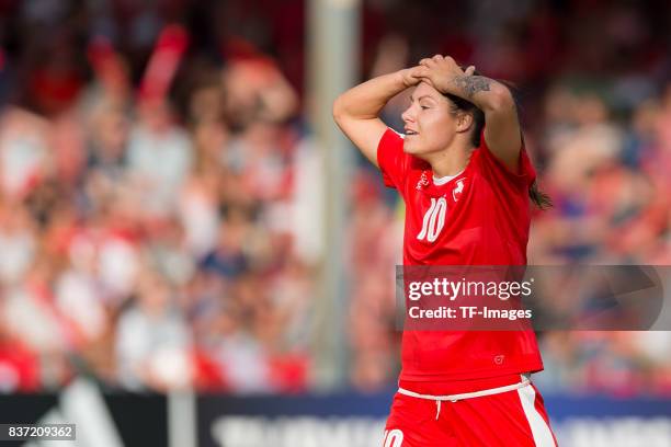 Ramona Bachmann of Switzerland gestures during the Group C match between Austria and Switzerland during the UEFA Women's Euro 2017 at Stadion De...