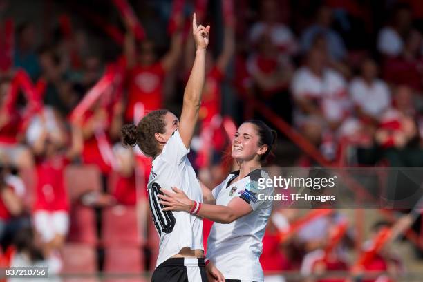 Nina Burger of Austria celebrates after scoring his team`s first goal during the Group C match between Austria and Switzerland during the UEFA...