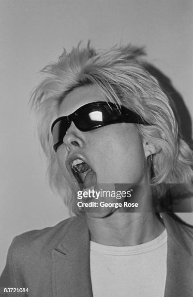 Deborah Harry, lead singer of the rock group "Blondie, poses backstage after a 1979 West Hollywood, California concert at the Whiskey A Go Go.
