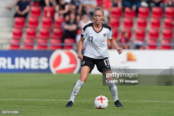 Sarah Puntigam of Austria controls the ball during the Group C match between Austria and Switzerland during the UEFA Women's Euro 2017 at Stadion De...