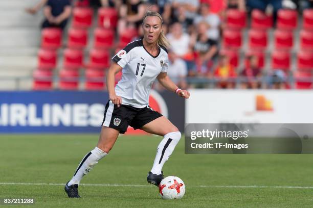 Sarah Puntigam of Austria controls the ball during the Group C match between Austria and Switzerland during the UEFA Women's Euro 2017 at Stadion De...