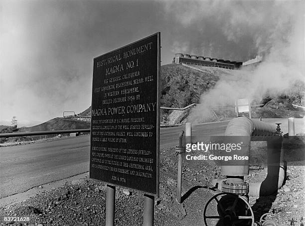 Sign marks the spot of California's first turbine power plant to generate carbon and pollution free electrical energy seen in this 2008 Geyserville,...