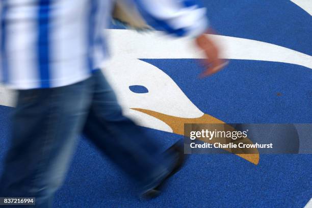 Brighton and Hove Albion fan arrives at the stadium prior to the Carabao Cup Second Round match between Brighton & Hove Albion and Barnet at Amex...