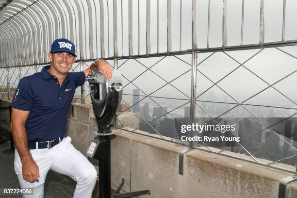 Billy Horschel poses for a photo on top of the Empire State Building during a preview media tour for THE NORTHERN TRUST on August 22, 2017 in New...