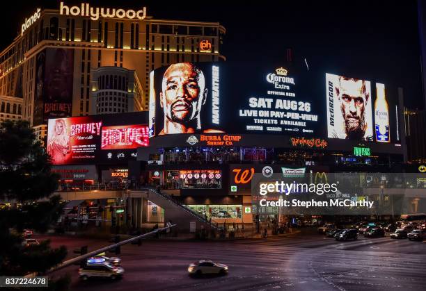 Nevada , United States - 22 August 2017; Advertisements promoting the upcoming boxing match between Floyd Mayweather Jr and Conor McGregor is seen in...