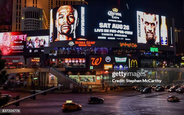 Nevada , United States - 22 August 2017; Advertisements promoting the upcoming boxing match between Floyd Mayweather Jr and Conor McGregor is seen in...