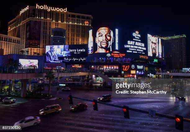 Nevada , United States - 22 August 2017; Advertisements promoting the upcoming boxing match between Floyd Mayweather Jr and Conor McGregor as seen in...