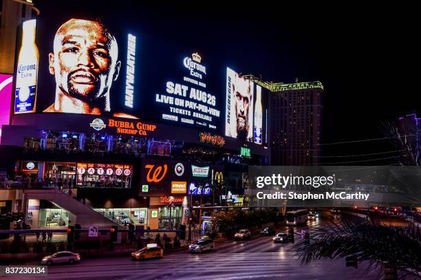 Nevada , United States - 22 August 2017; Advertisements promoting the upcoming boxing match between Floyd Mayweather Jr and Conor McGregor as seen in...