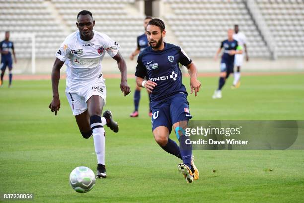 Julien Lopez of Paris FC and Alassane Ndiaye of Clermont during the French League Cup match between Paris FC and Clermont Foot at Stade Charlety on...