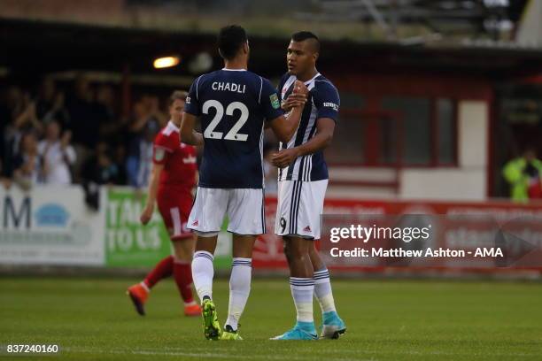 Salomon Rondon of West Bromwich Albion celebrates after scoring a goal to make it 0-1 during the Carabao Cup Second Round match between Accrington...