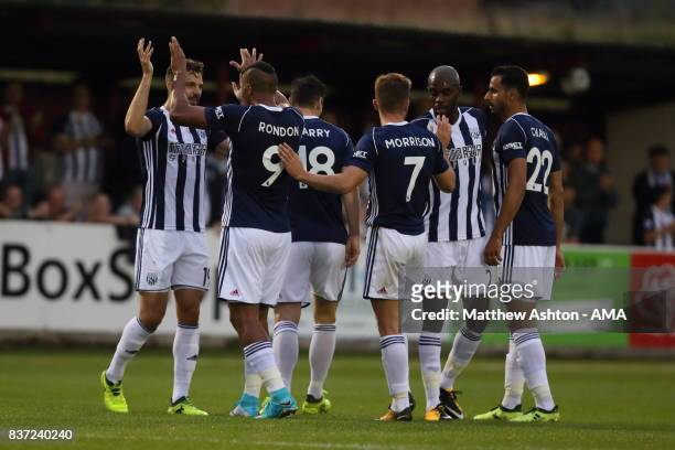 Salomon Rondon of West Bromwich Albion celebrates after scoring a goal to make it 0-1 during the Carabao Cup Second Round match between Accrington...