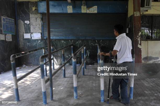 Public sector banks' employees observe bandh to demand their various rights, on August 22, 2017 in Noida, India. Normal banking operations have been...