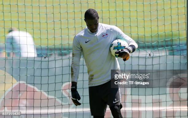 Goalkeeper Yvon Mvogo of RB Leipzig looks on during the Training Camp of RB Leipzig on July 21, 2017 in Seefeld, Austria.