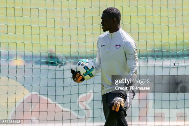 Goalkeeper Yvon Mvogo of RB Leipzig looks on during the Training Camp of RB Leipzig on July 21, 2017 in Seefeld, Austria.