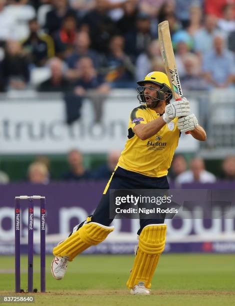 Shahid Afridi of Hampshire during the NatWest T20 Blast at The 3aaa County Ground on August 22, 2017 in Derby, England.