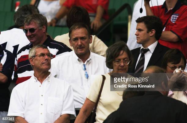 David Beckham's dad Ted shows his disappointment after the England v Brazil World Cup Quarter Final match played at the Shizuoka Stadium Ecopa in...
