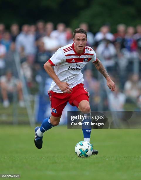 Bjarne Thoelke of Hamburg controls the ball during the preseason friendly match between Holstein Kiel and Hamburger SV at Gruemmi-Arena on July 19,...