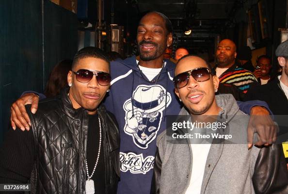 Nelly Rapper Dog Rappers Nelly, Snoop Dogg and Ludacris pose backstage during MTV's ...