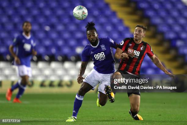 Birmingham City's Jacques Maghoma and AFC Bournemouth's Dan Gosling battle for the ball during the Carabao Cup, Second Round match at St Andrew's,...