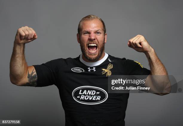 James Haskell of Wasps poses for a portrait during the Wasps photocall for the 2017-2018 Aviva Premiership Rugby season at Ricoh Arena on August 22,...