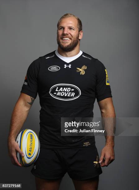 James Haskell of Wasps poses for a portrait during the Wasps photocall for the 2017-2018 Aviva Premiership Rugby season at Ricoh Arena on August 22,...