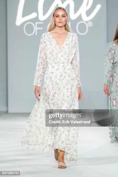 Model walks the runway at the Line Of Oslo show during the Fashion Week Oslo Spring/Summer 2018 on August 22, 2017 in Oslo, Norway.