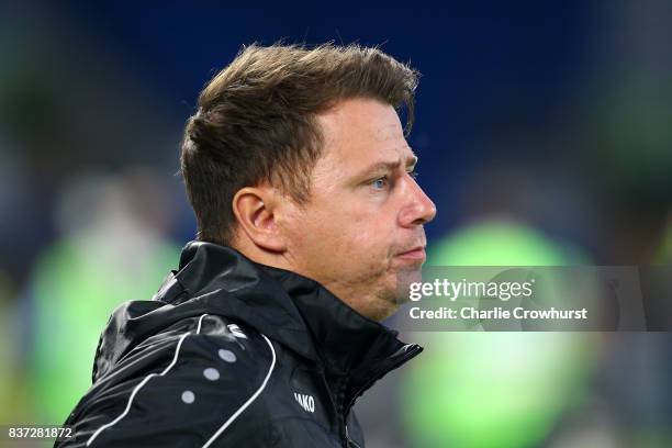 Rossi Eames, manager of Barnet looks on during the Carabao Cup Second Round match between Brighton & Hove Albion and Barnet at Amex Stadium on August...