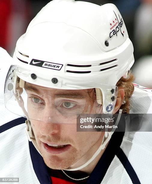 Tomas Fleischmann of the Washington Capitals looks on against the New Jersey Devils at the Prudential Center on November 15, 2008 in Newark, New...