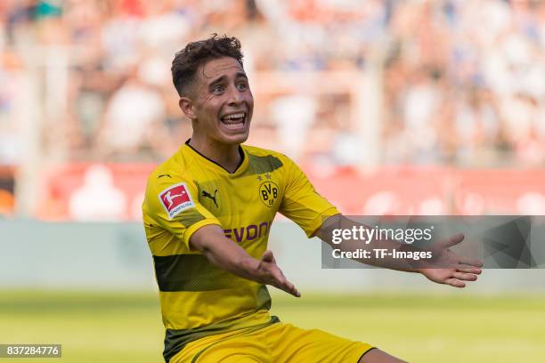 Emre Mor of Dortmund gestures during the preseason friendly match between VfL Bochum and Borussia Dortmund at Vonovia Ruhrstadion on July 22, 2017 in...