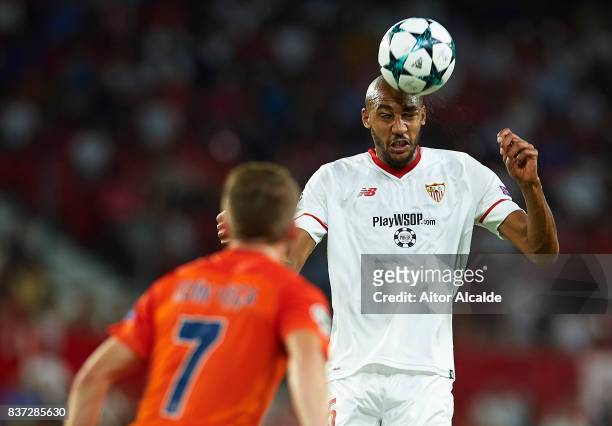 Steven N'Zonzi of Sevilla FC in action during the UEFA Champions League Qualifying Play-Offs round second leg match between Sevilla FC and Istanbul...