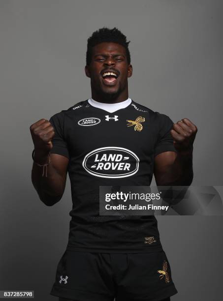 Christian Wade of Wasps poses for a portrait during the Wasps photocall for the 2017-2018 Aviva Premiership Rugby season at Ricoh Arena on August 22,...