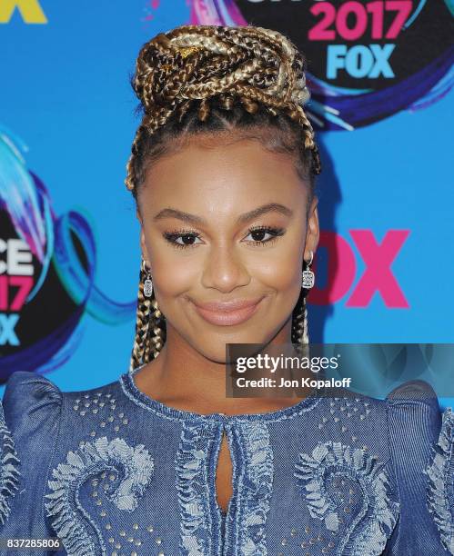 Nia Sioux arrives at the Teen Choice Awards 2017 at Galen Center on August 13, 2017 in Los Angeles, California.