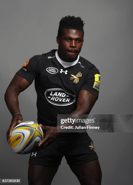 Christian Wade of Wasps poses for a portrait during the Wasps photocall for the 2017-2018 Aviva Premiership Rugby season at Ricoh Arena on August 22,...