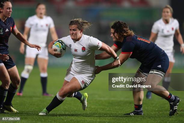 Marlie Packer of England charges upfield during the Women's Rugby World Cup 2017 Semi Final match between England and France at the Kingspan Stadium...