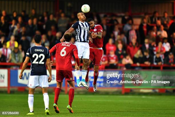 West Bromwich Albion's Solomon Rondon wins a header during the Carabao Cup, Second Round match at the Wham Stadium, Accrington.