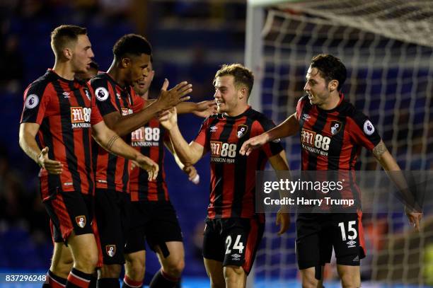 Ryan Fraser of AFC Bournemouth celebrates scoring his sides first goal during the Carabao Cup Second Round match between Birmingham City and AFC...
