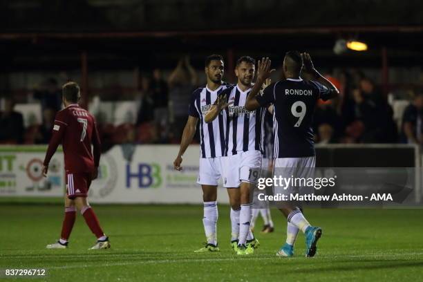 Jay Rodriguez of West Bromwich Albion celebrates after scoring a goal to make it 0-3 during the Carabao Cup Second Round match between Accrington...